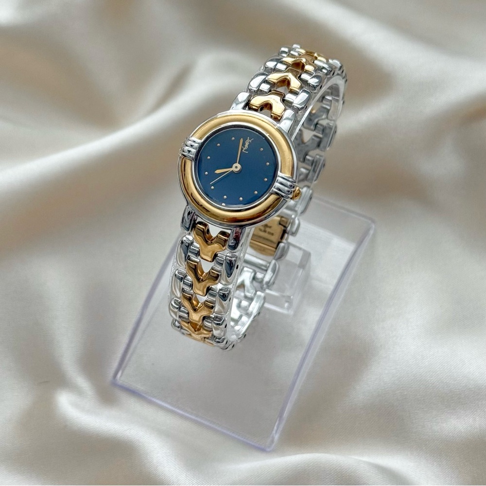 AUTHENTIC VINTAGE YVES SAINT LAURENT TWO-TONED DAINTY WATCH - Picture 4 of 8